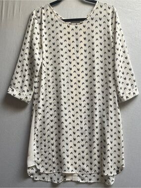 Monk & Lou (Plenty) Cream Black Leaf Print Semi Sheer Tunic Dress Size S